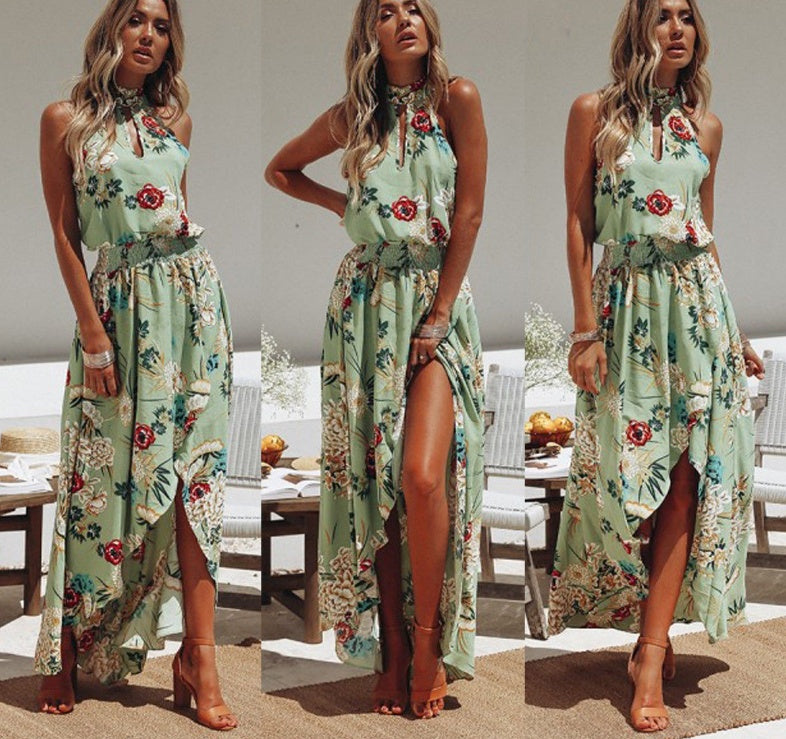 Margo -  Bohemian Style Long Dress - Beach Flowers Print