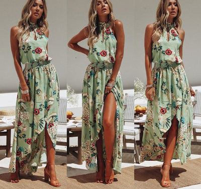Margo -  Bohemian Style Long Dress - Beach Flowers Print