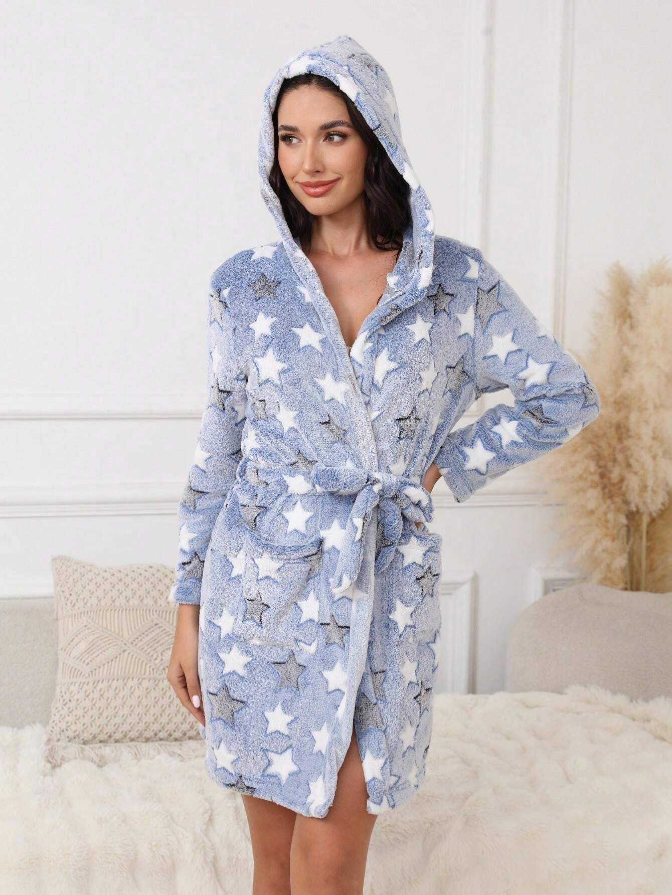 Clair™ | Cute Flannel Soft Bathrobe - Cow/Pink/Hearts/Blue - Peignoir