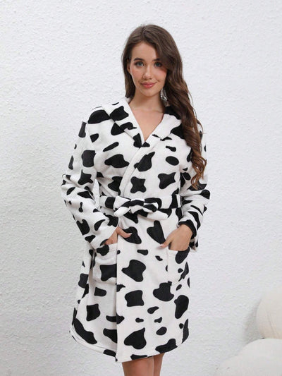 Clair™ | Cute Flannel Soft Bathrobe - Cow/Pink/Hearts/Blue - Peignoir