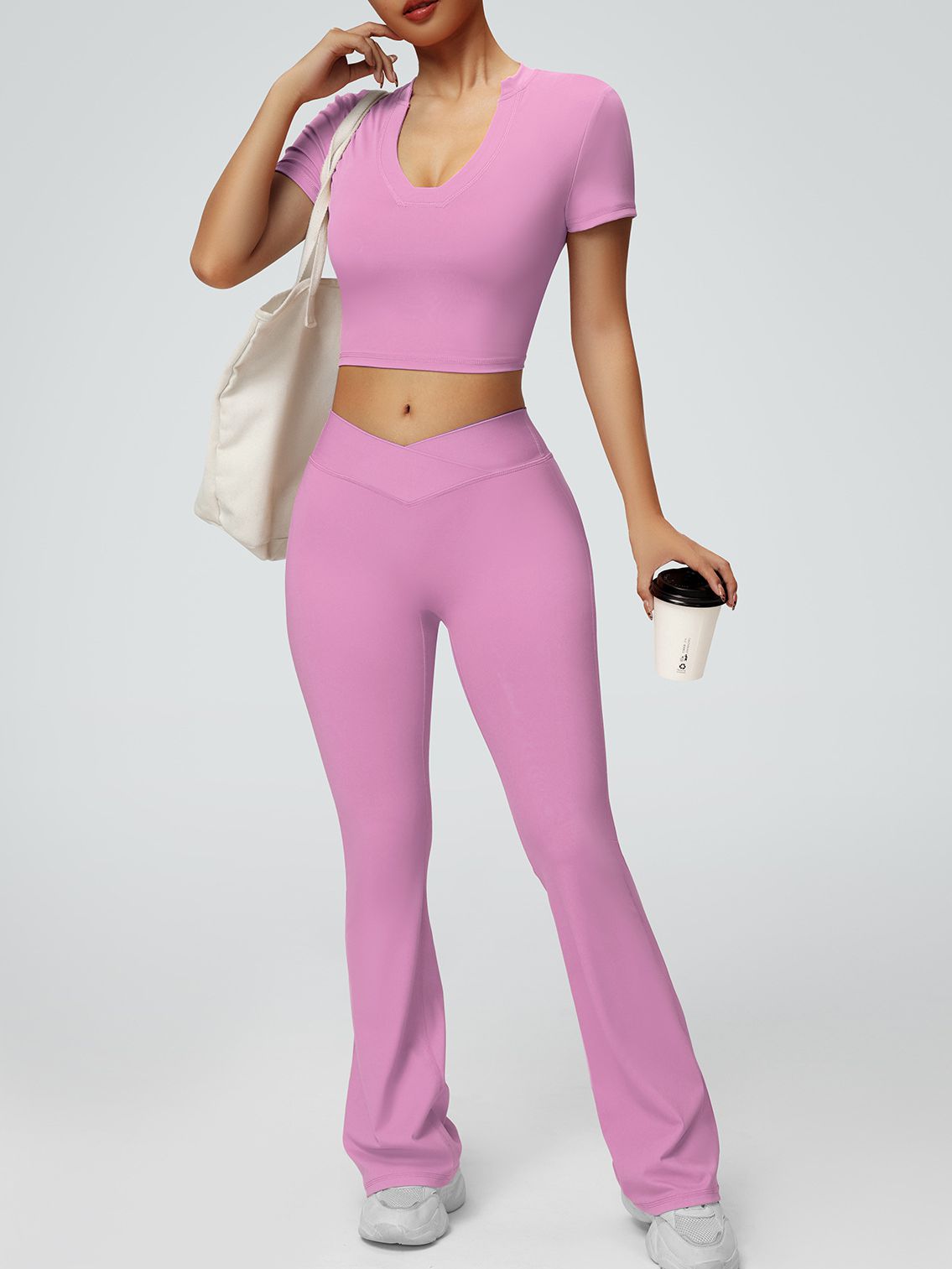 V-shaped Elastic Tight Tracksuit Solid Colour