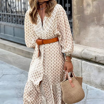 Ingrid™ | Birch Graphic Print Long Autumn Dress