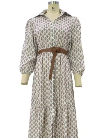 Ingrid™ | Birch Graphic Print Long Autumn Dress
