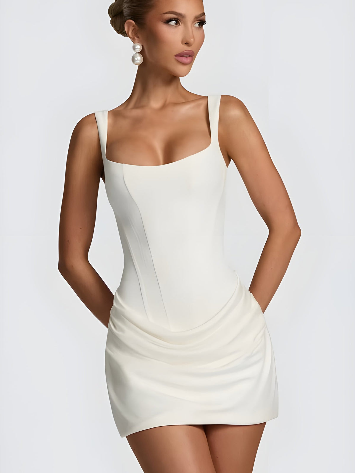 Carina™ | Trendy Mini Dress - Plum Brown & White - Limited Edition