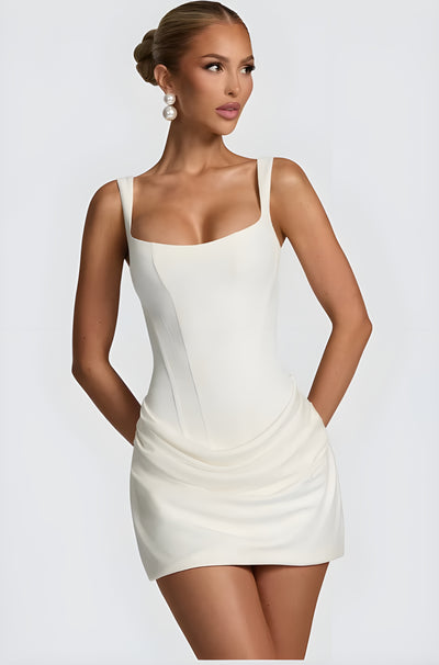 Carina™ | Trendy Mini Dress - Plum Brown & White - Limited Edition