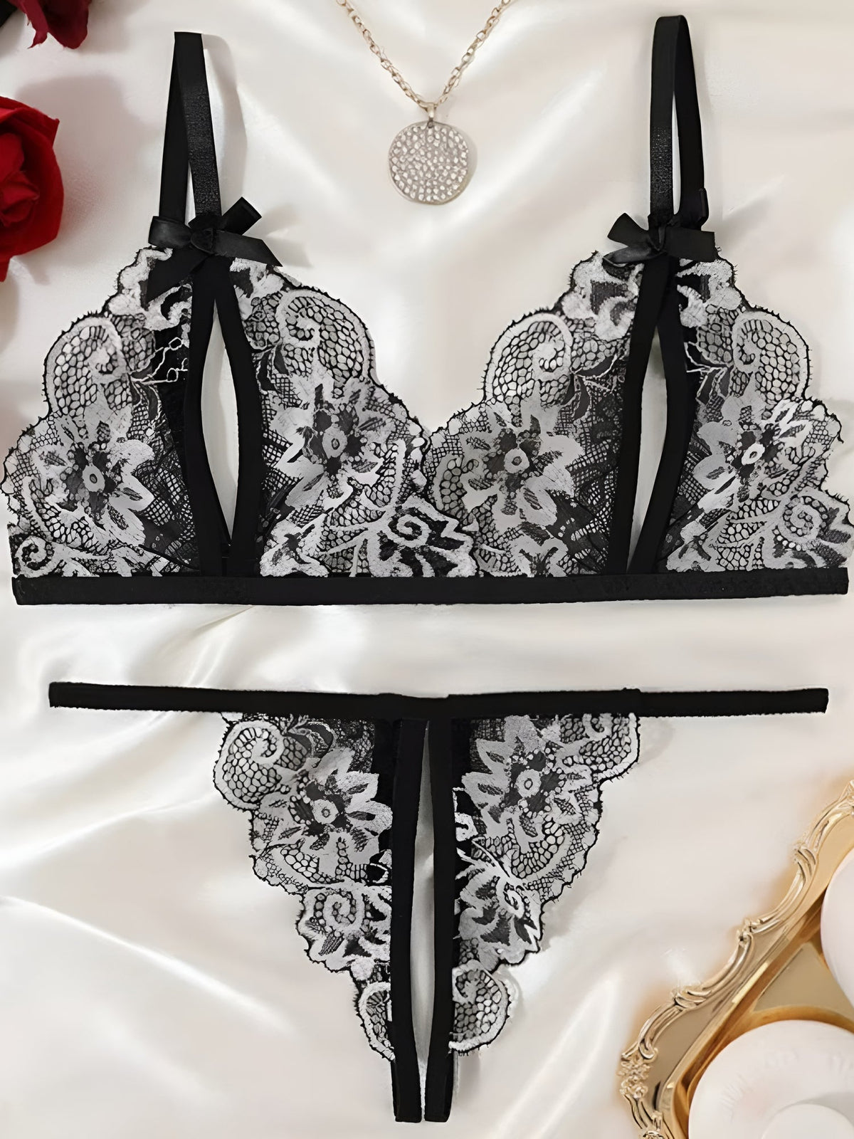 Midnight - Sexy Hollow Out Bra And Panty Lace Set
