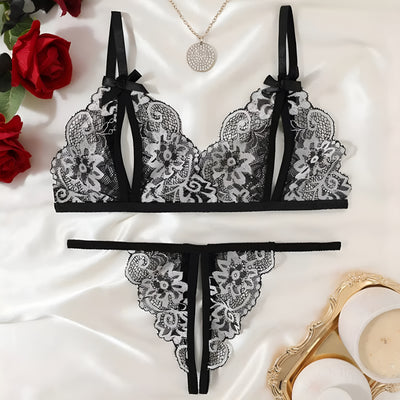 Midnight - Sexy Hollow Out Bra And Panty Lace Set
