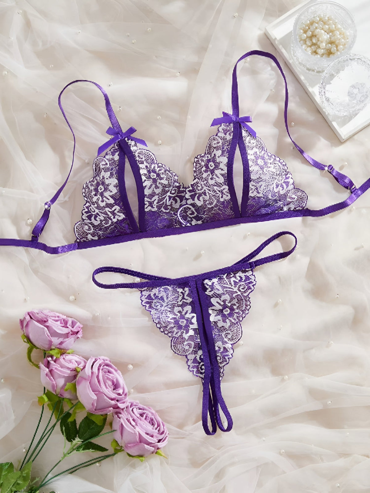 Midnight - Sexy Hollow Out Bra And Panty Lace Set