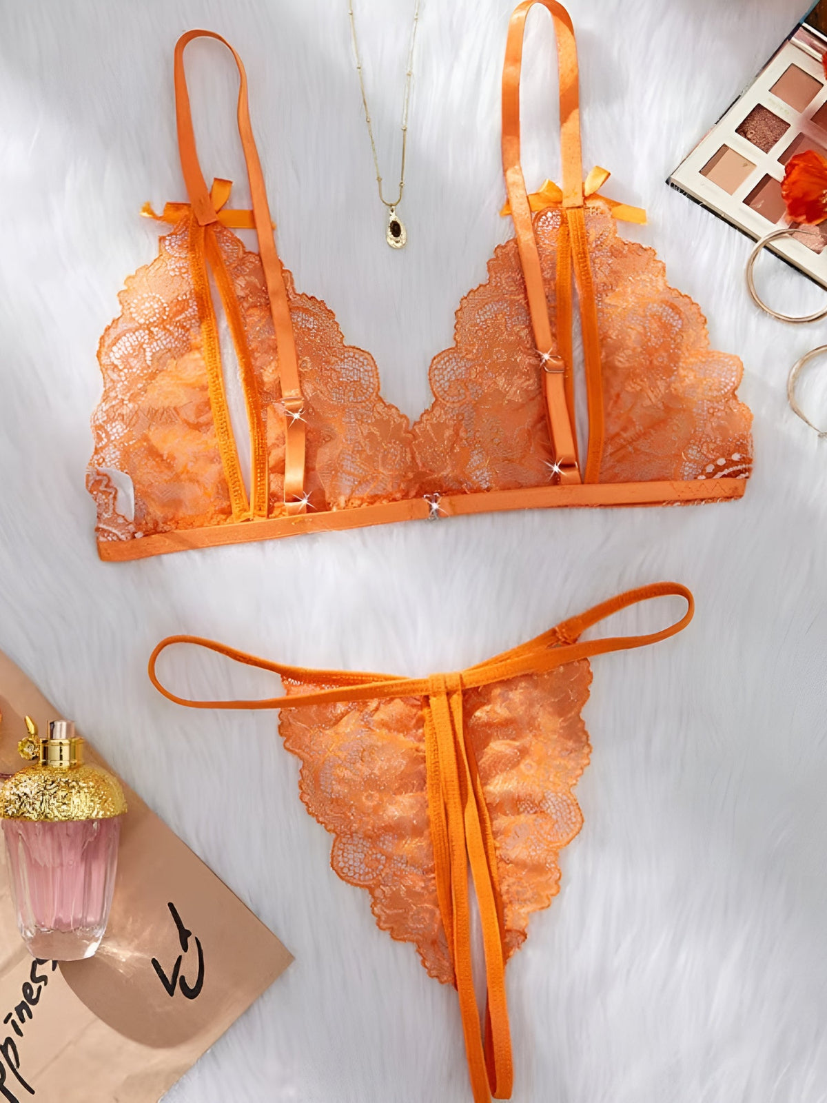 Midnight - Sexy Hollow Out Bra And Panty Lace Set