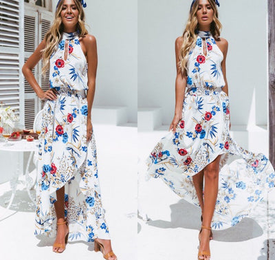 Margo -  Bohemian Style Long Dress - Beach Flowers Print