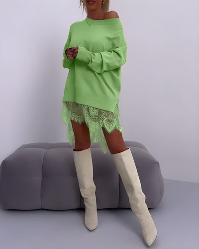 Cindy™ | Trendy Sweatshirt With Lace - Mid Length