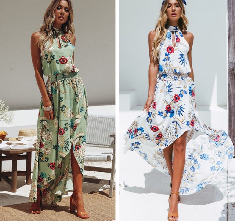 Margo -  Bohemian Style Long Dress - Beach Flowers Print