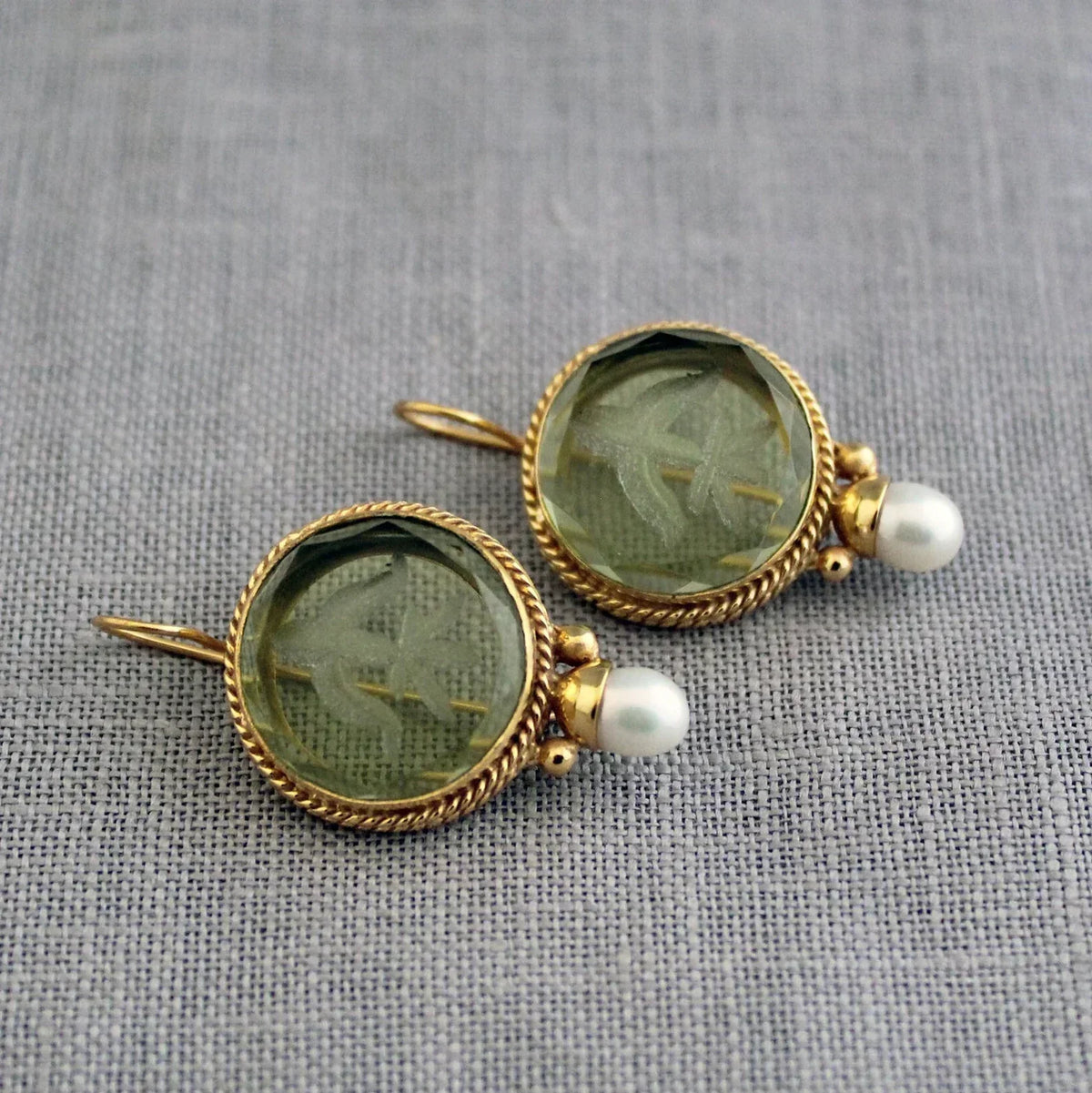 Penelope - Vintage Green Crystal Earrings