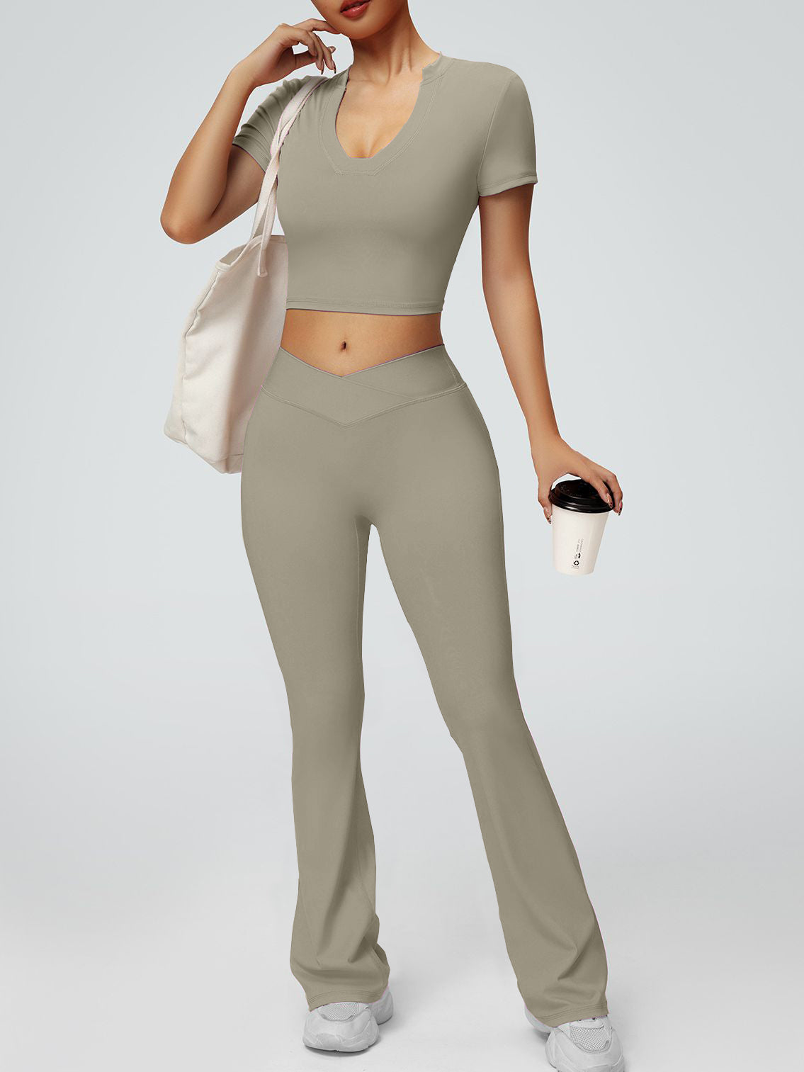 V-shaped Elastic Tight Tracksuit Solid Colour