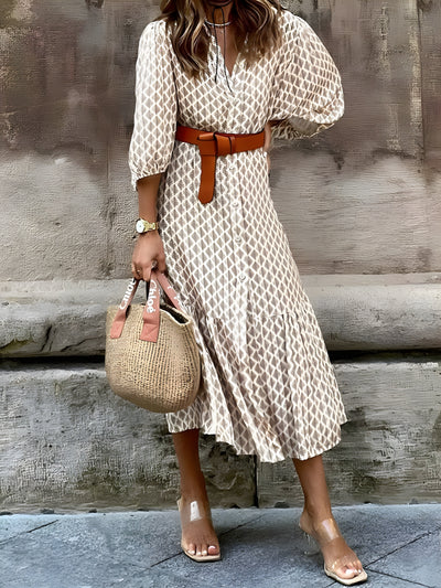 Ingrid™ | Birch Graphic Print Long Autumn Dress