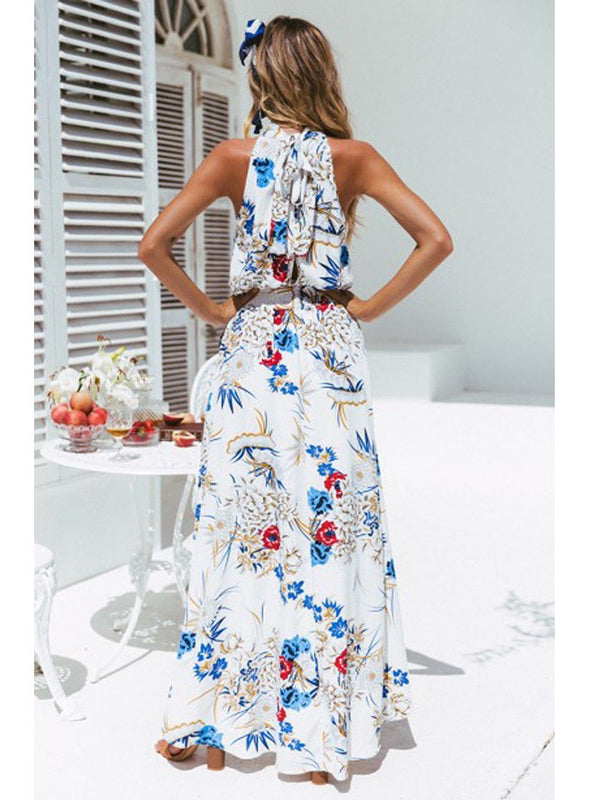 Margo -  Bohemian Style Long Dress - Beach Flowers Print