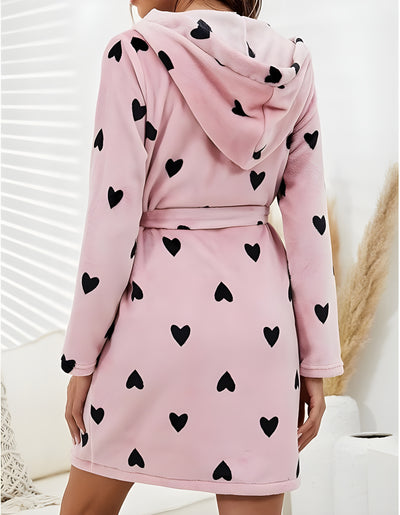 Clair™ | Cute Flannel Soft Bathrobe - Cow/Pink/Hearts/Blue - Peignoir