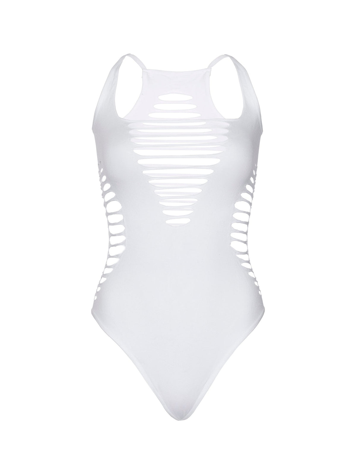 Shredded Racer Back Thong Bodysuit