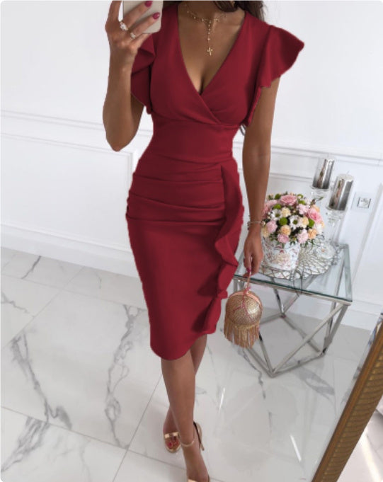 Helena™ - Summer V-neck Ruffled Slim Sexy High Waist Dress