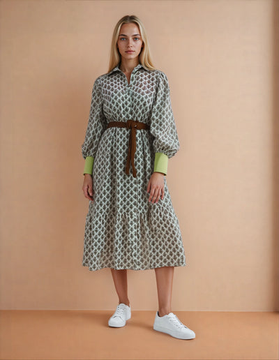 Ingrid™ | Birch Graphic Print Long Autumn Dress