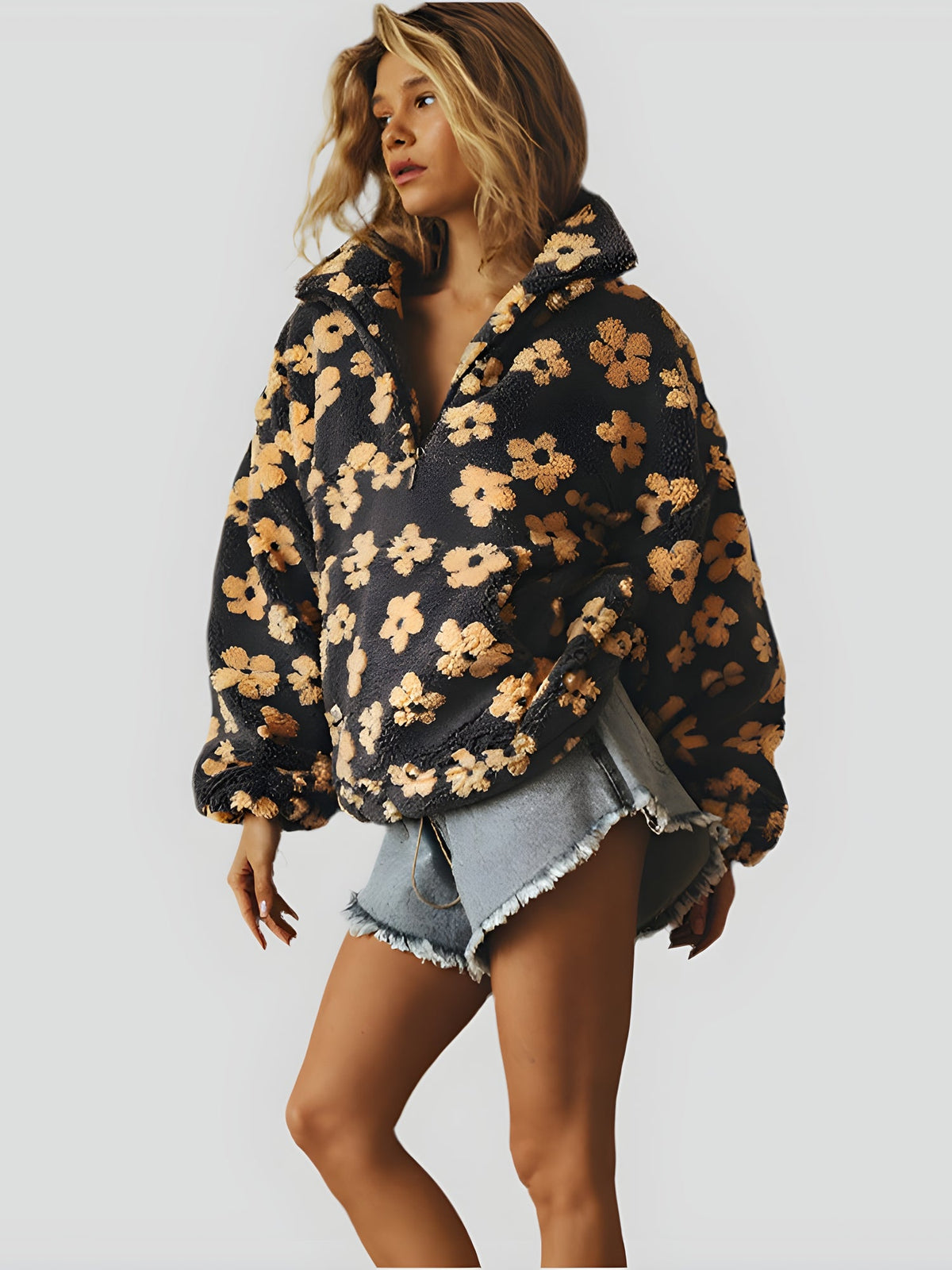 Aurora - Fleece Sweater With Floral Design