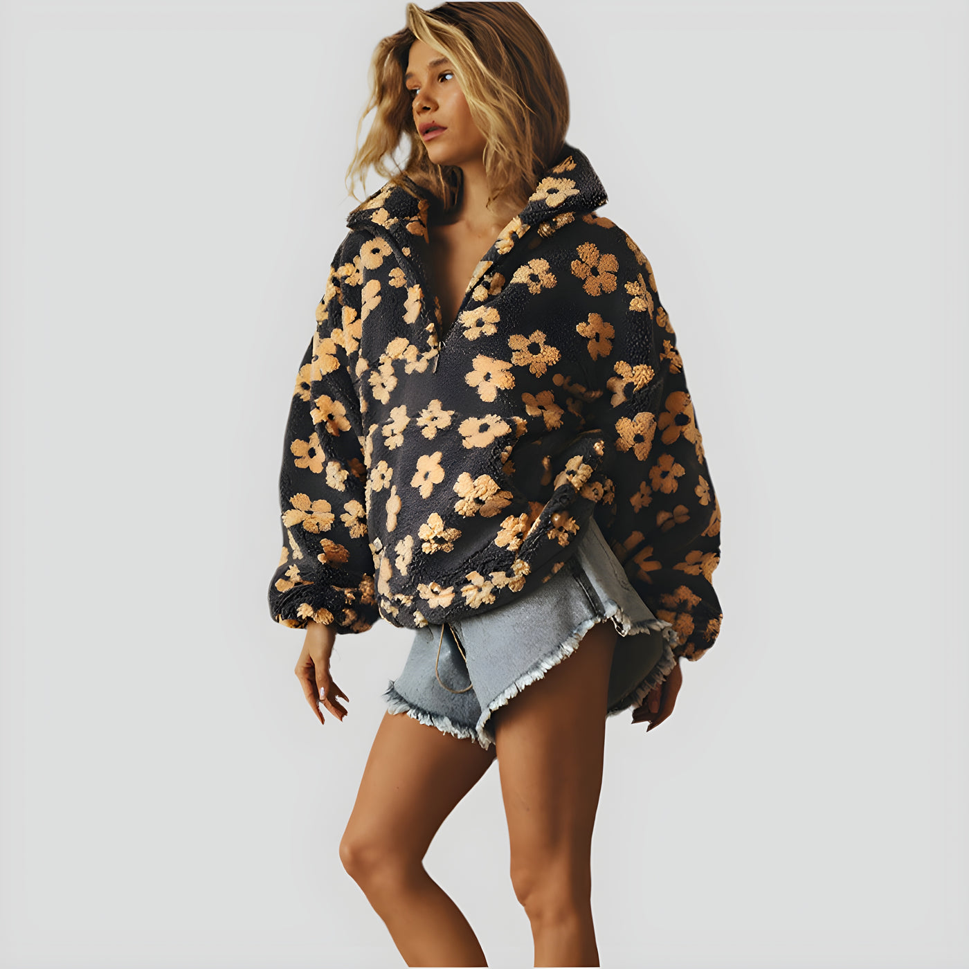 Aurora - Fleece Sweater With Floral Design