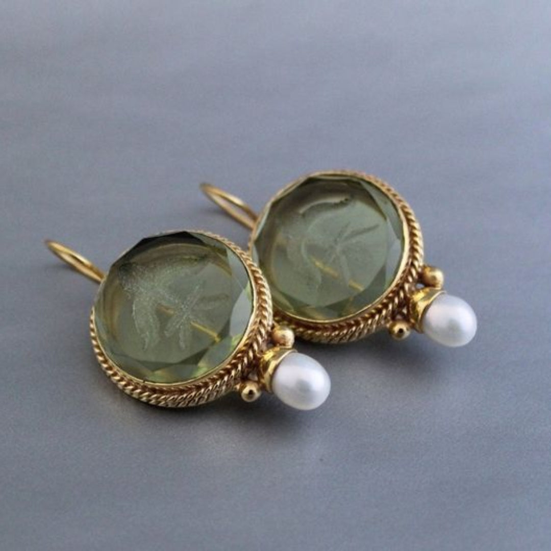 Penelope - Vintage Green Crystal Earrings