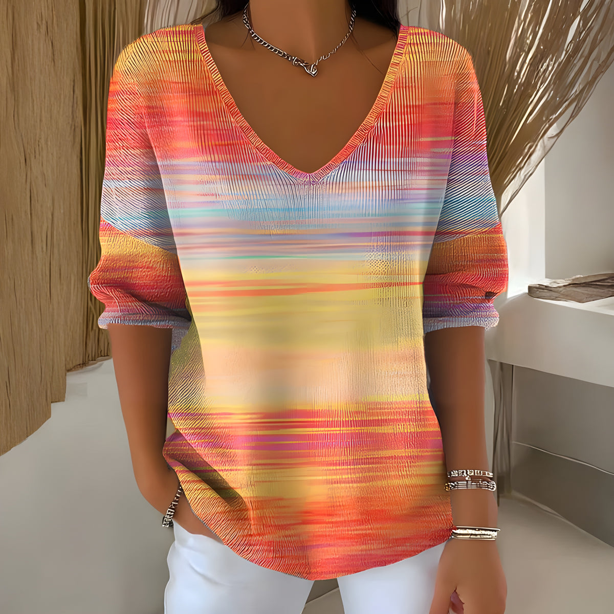 Bea -Sunset Gradient V-Neck T-Shirt
