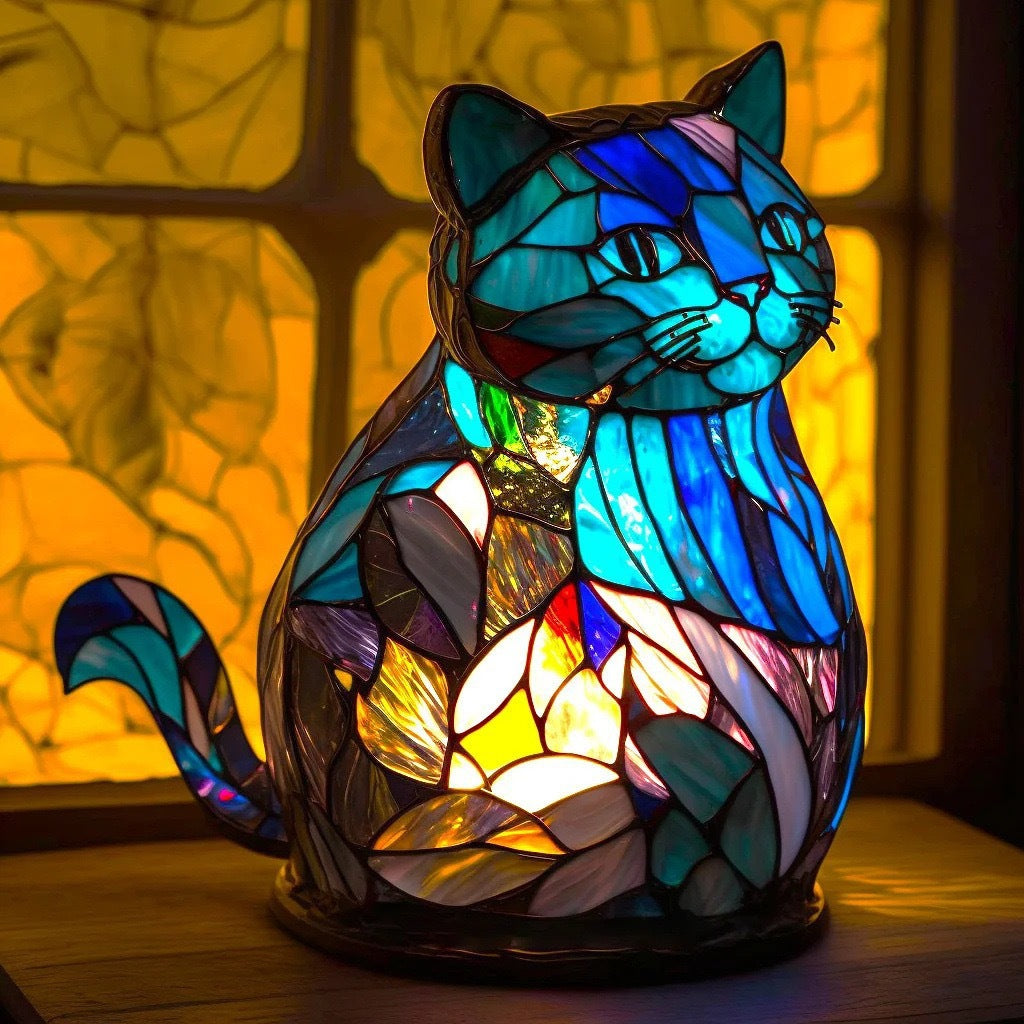 Nala – Magical Cat Lamp in Coloured Glass