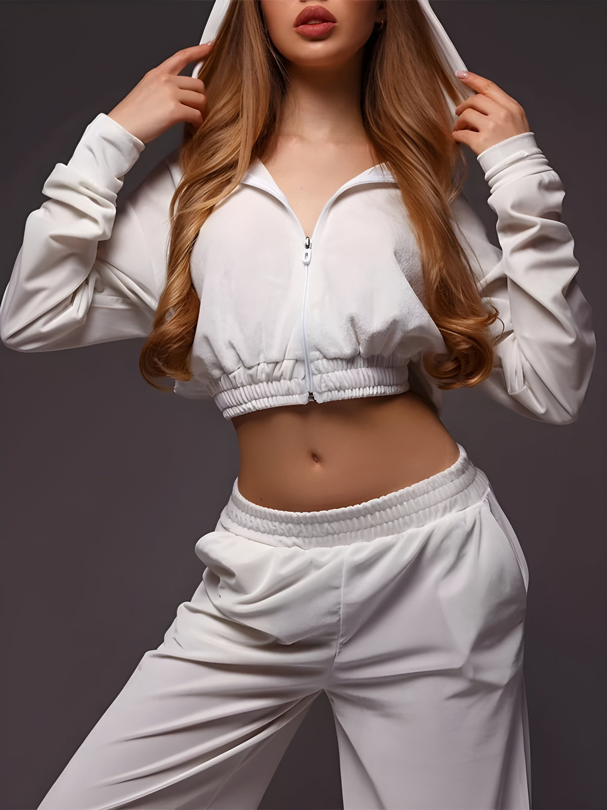 Ceruco - Hooded Casual Cropped Tracksuit