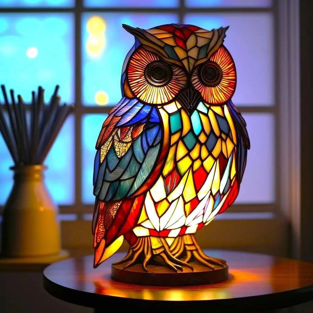 Freddie – Magical Owl Lamp in Coloured Glass