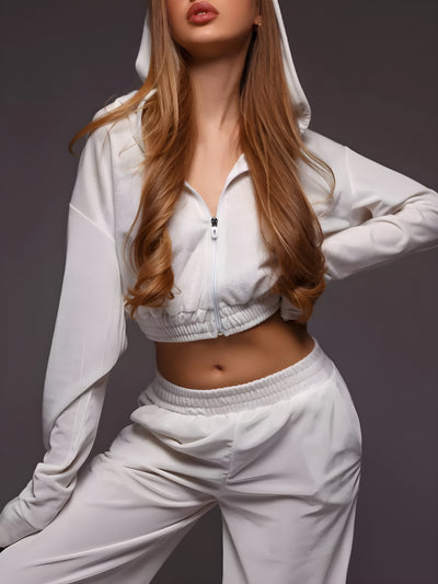 Ceruco - Hooded Casual Cropped Tracksuit