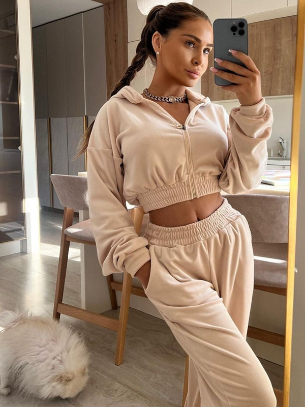 Ceruco - Hooded Casual Cropped Tracksuit