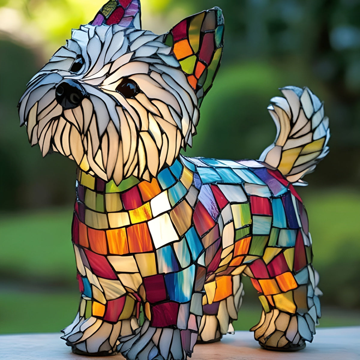 Max – Magical Coloured Glass Dog Lamp White Terrier