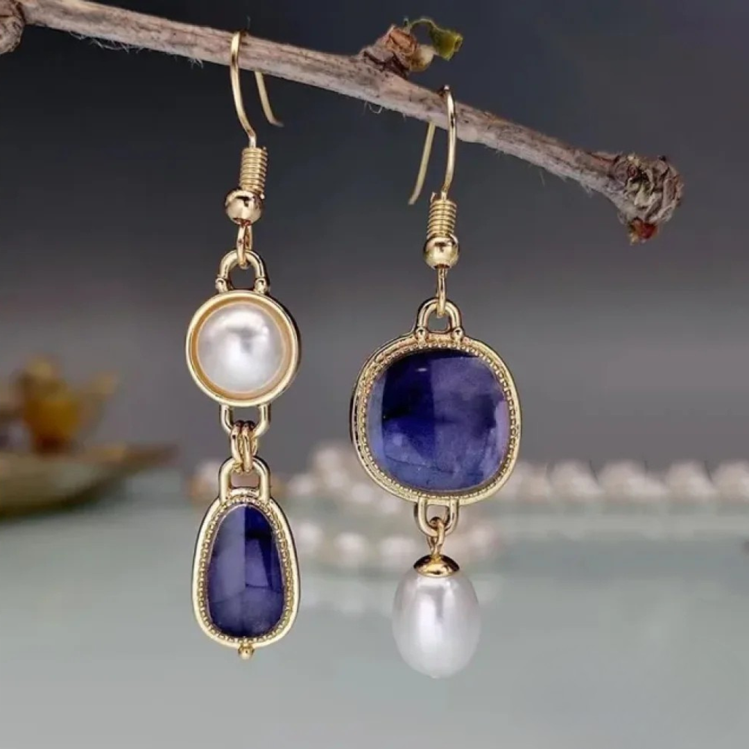 Blue Crystal and Pearl Earrings