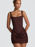 Carina™ | Trendy Mini Dress - Plum Brown & White - Limited Edition
