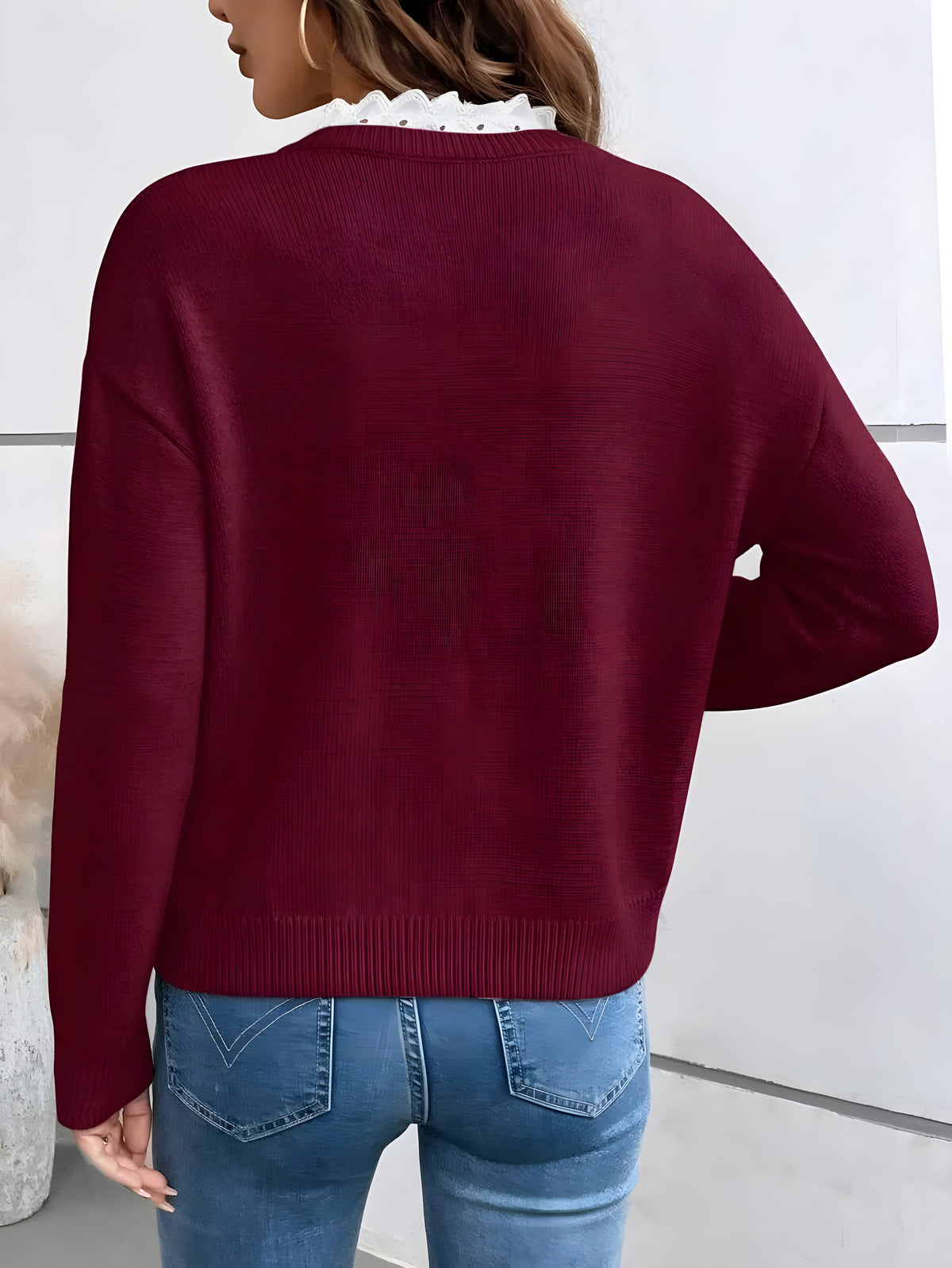 Emma™ | V-Neck Jumper With Lace Trim
