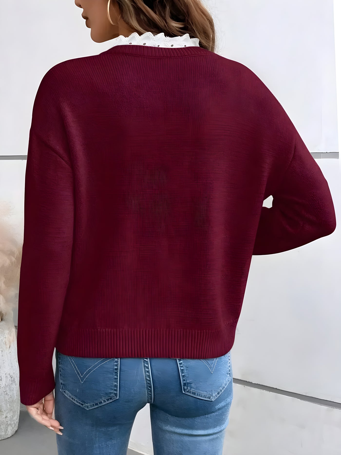 Emma™ | V-Neck Jumper With Lace Trim