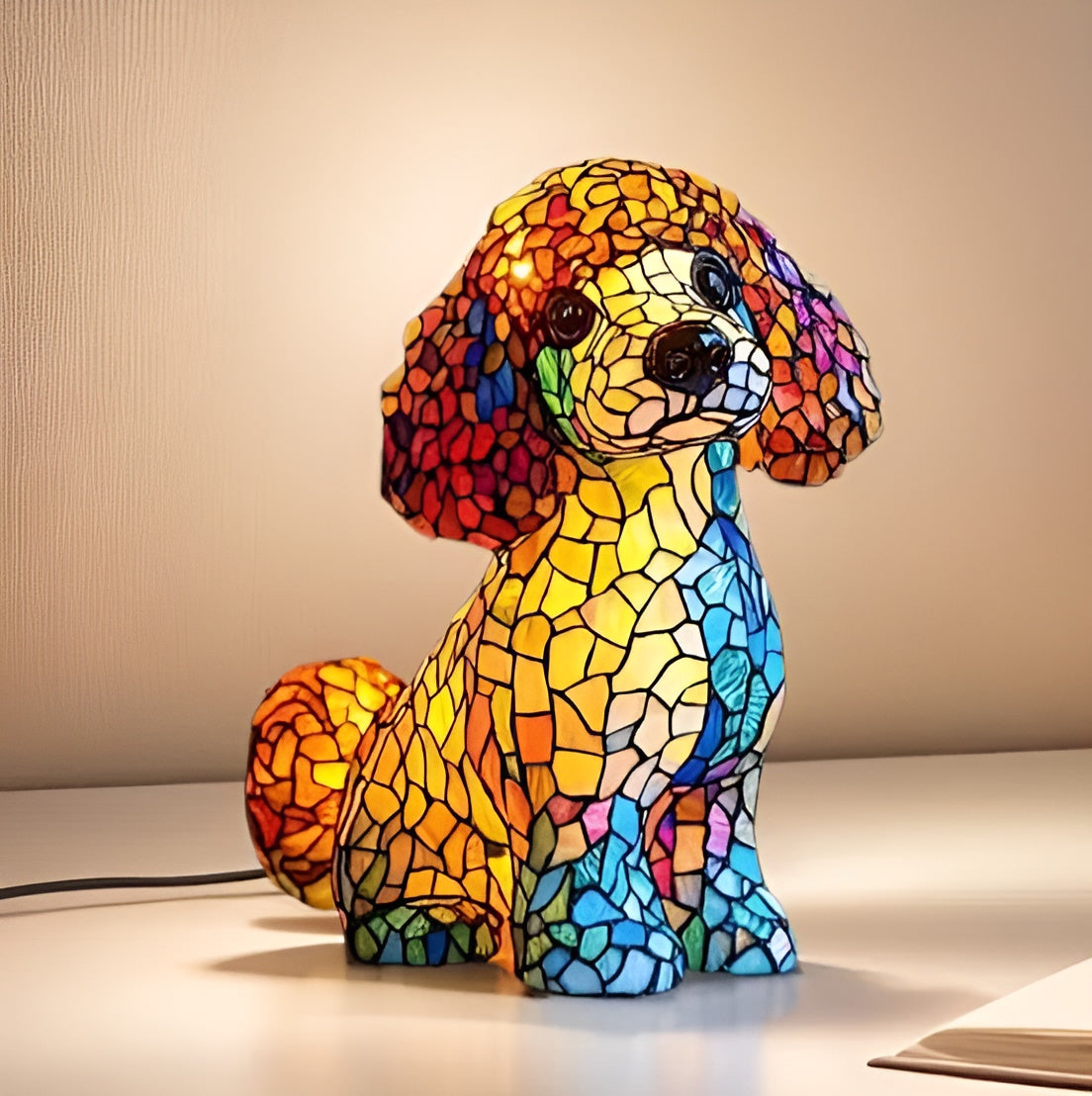 Lola – Magical Coloured Glass Dog Lamp Poodle