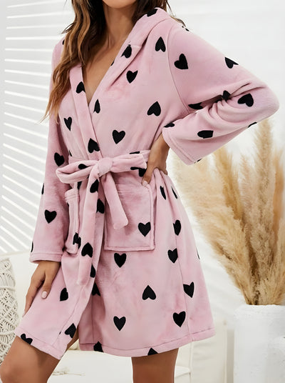 Clair™ | Cute Flannel Soft Bathrobe - Cow/Pink/Hearts/Blue - Peignoir
