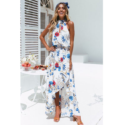 Margo -  Bohemian Style Long Dress - Beach Flowers Print