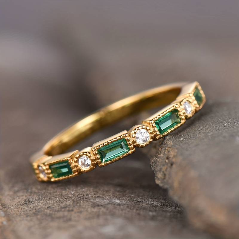Gold Plated Ring With Green Crystals