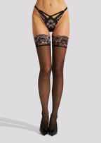 Lace Top Contrast Hold Ups Floral