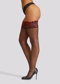 Lace Top Contrast Hold Ups Floral