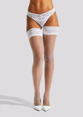 Lace Top Glossy Hold Ups - White