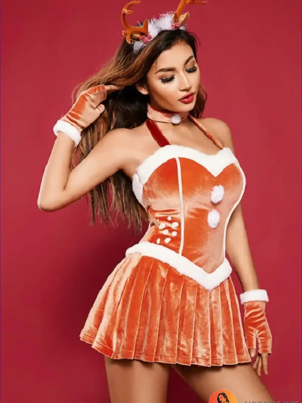 Monica - Santa Velvet Halter Mini Dress