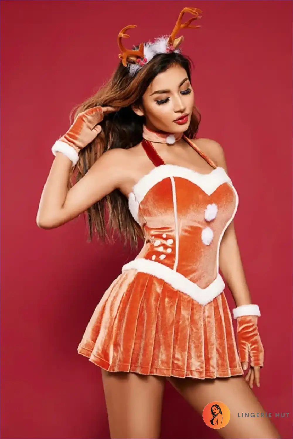 Monica - Santa Velvet Halter Mini Dress