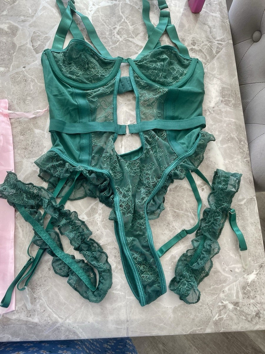 Midnight - Seductive Lace Bodysuit With Garter Belt